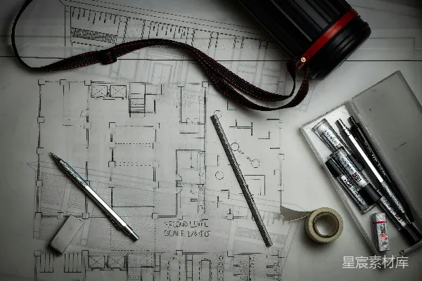 高清摄影 建筑蓝图与工具