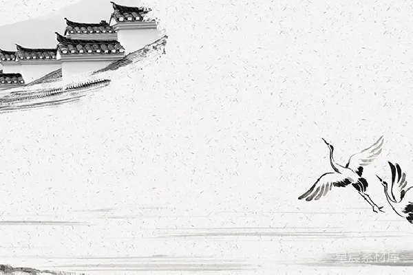 元素素材 中国风建筑与鹤景插画