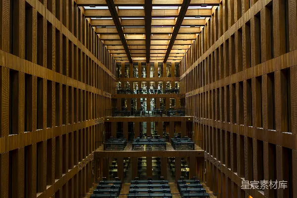 高清摄影 图书馆木质建筑内部全景