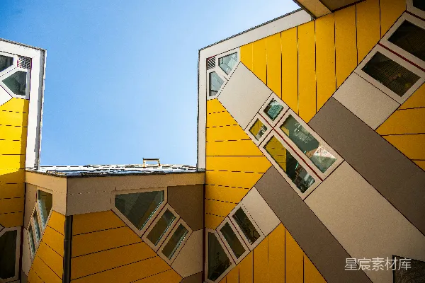 高清摄影 几何建筑：色彩与结构的交响