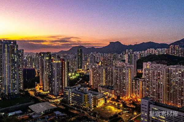 高清摄影 夕阳下的城市天际线