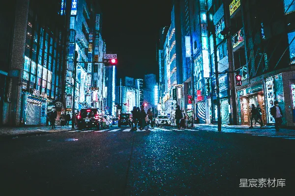 高清摄影 夜晚霓虹下的城市街道