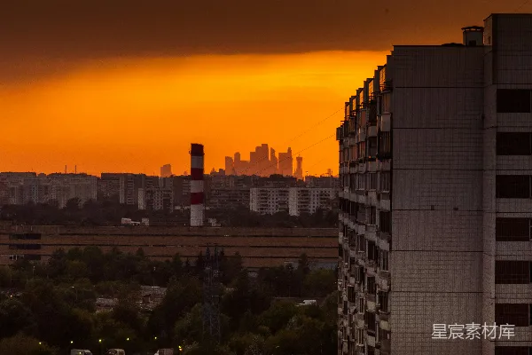 高清摄影 夕阳下的城市剪影
