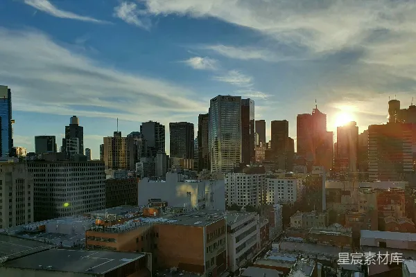 高清摄影 夕阳下的城市天际线
