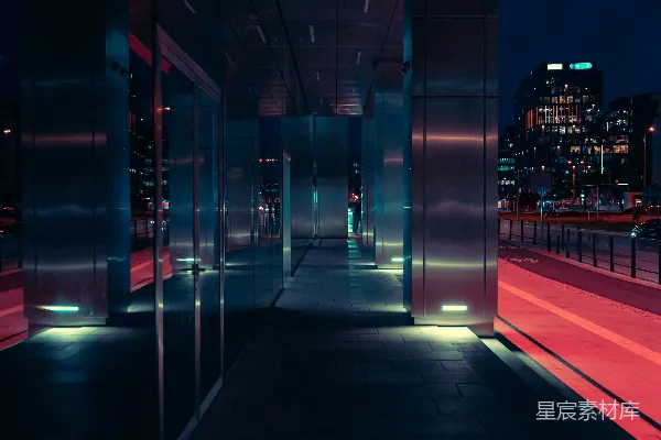 高清摄影 城市夜景中的镜像走廊