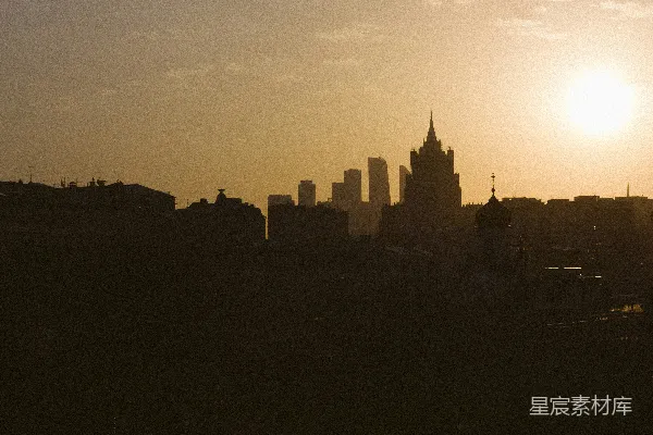 高清摄影 夕阳下的城市剪影