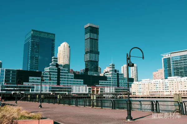 高清摄影 城市天际线与码头