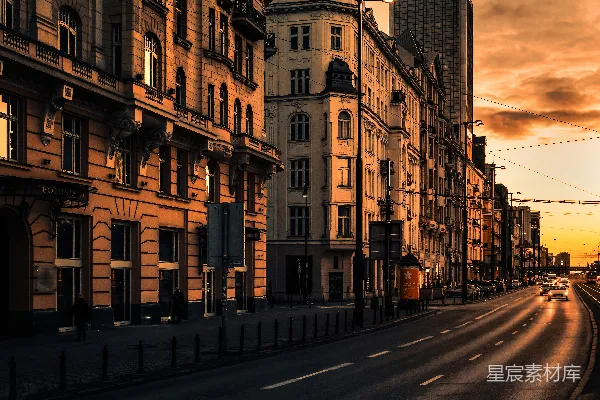 高清摄影 夕阳下的城市街景