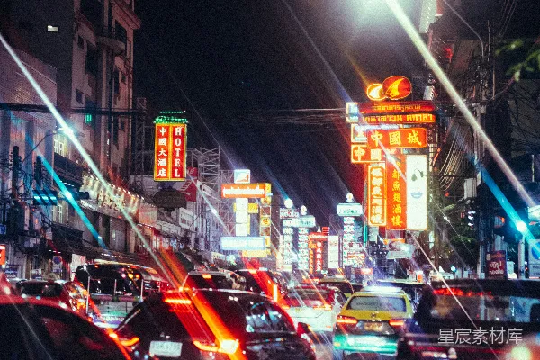 高清摄影 夜色中的华埠霓虹