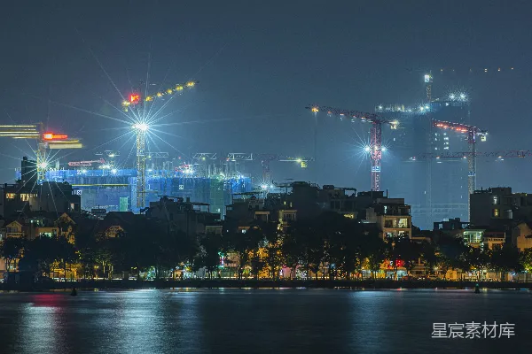 高清摄影 夜幕下的城市建筑工地