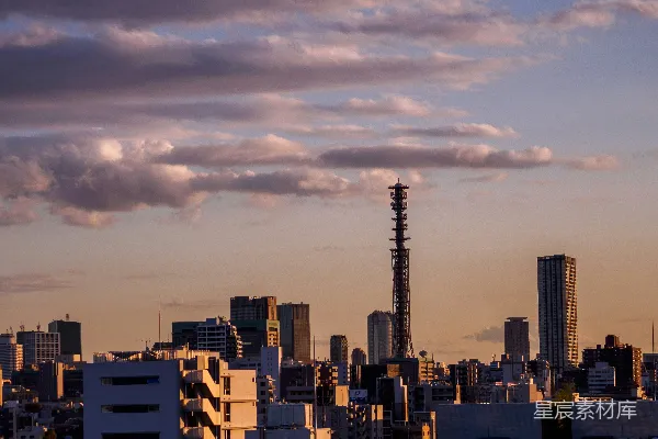 高清摄影 都市天际线与夕阳