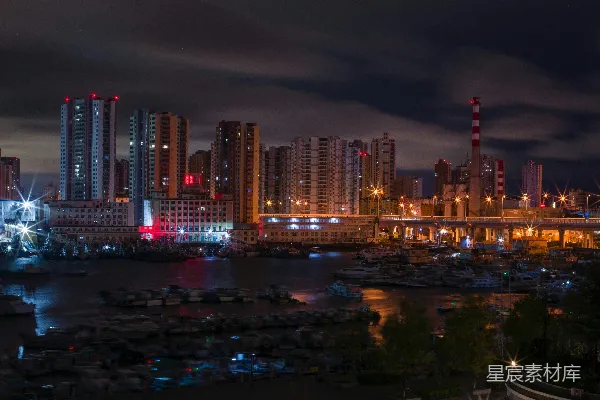 高清摄影 夜幕下的城市河港