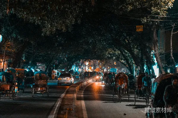 高清摄影 夜晚的街道与人力车