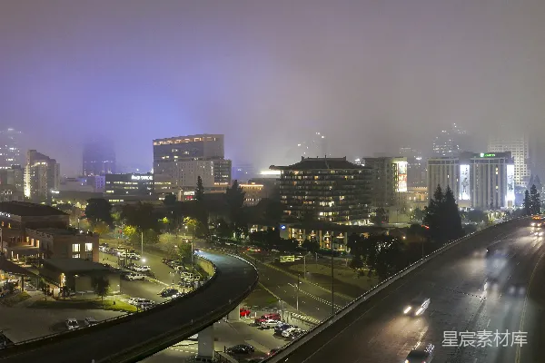 高清摄影 雾中城市夜景