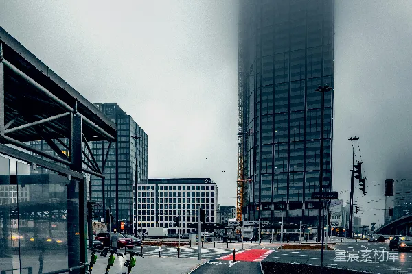 高清摄影 雾中的城市街景