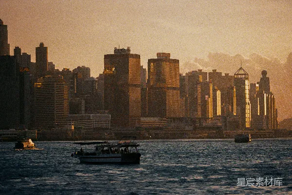 高清摄影 夕阳下的香港天际线