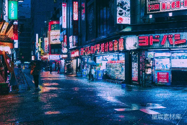 高清摄影 霓虹下的雨夜街道