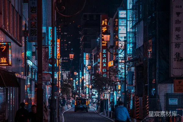 高清摄影 霓虹夜景下的东京街头