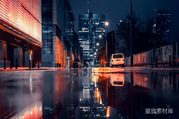 高清摄影 雨夜中的城市倒影