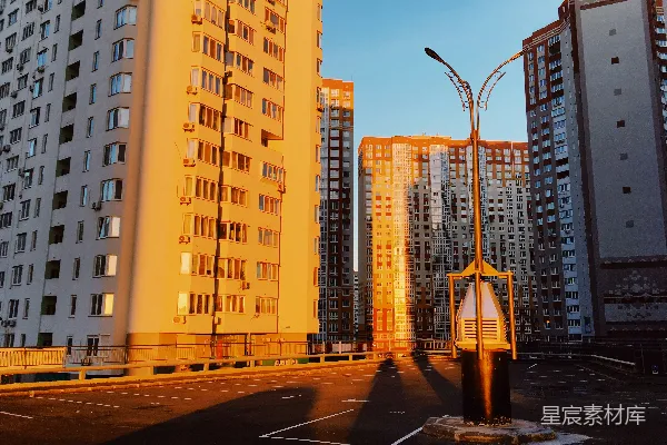 高清摄影 夕阳下的城市公寓