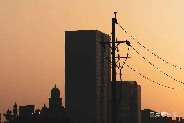 高清摄影 夕阳下的城市剪影