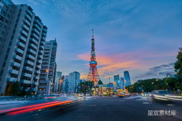 高清摄影 东京塔夕照下的城市风景
