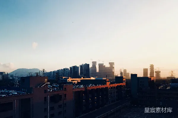 高清摄影 夕阳下的城市剪影