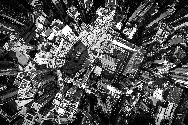 高清摄影 城市鸟瞰图：黑白建筑与街道的交错