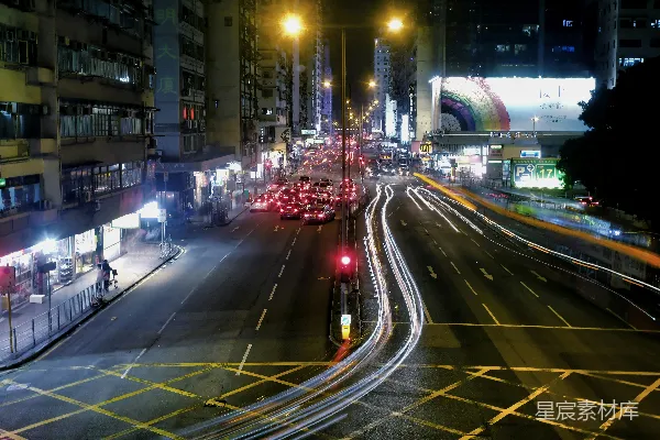 高清摄影 香港夜景中的车流与霓虹
