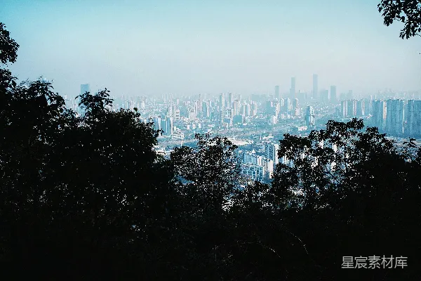 高清摄影 城市远眺：山林与高楼的对话