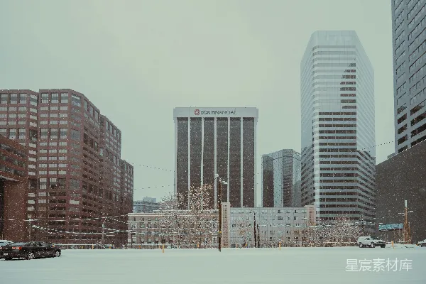 高清摄影 雪中的城市天际线