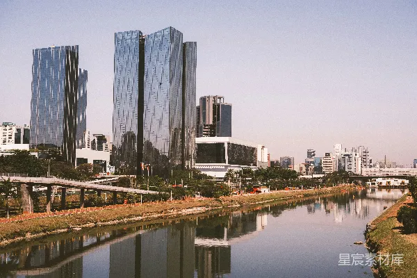 高清摄影 城市天际线与河流倒影
