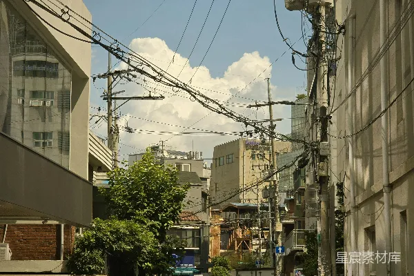 高清摄影 城市的巷弄与电线