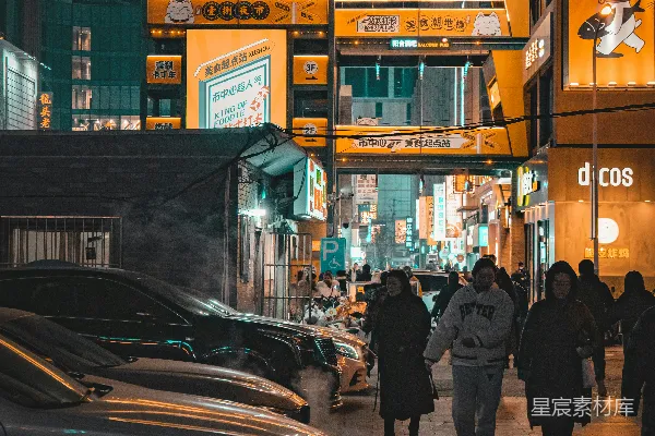 高清摄影 繁华夜市的霓虹灯影