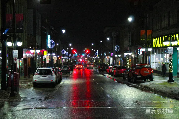 高清摄影 雨夜街道霓虹灯