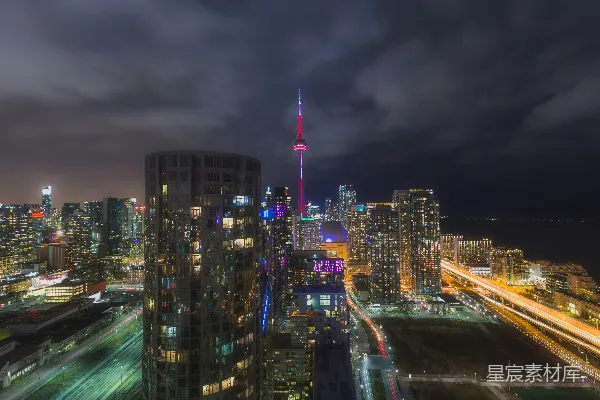 高清摄影 多伦多夜景：灯火辉煌的城市天际线