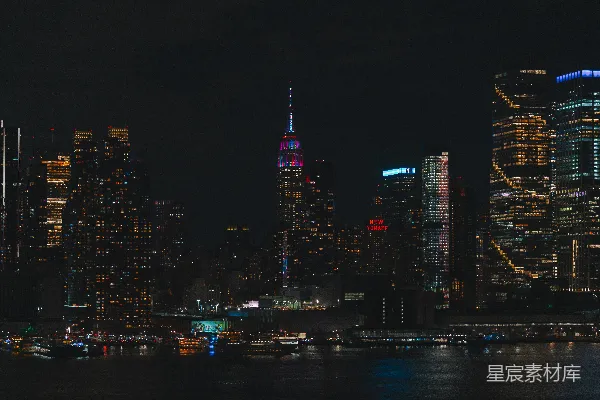 高清摄影 纽约夜景：帝国大厦与城市天际线