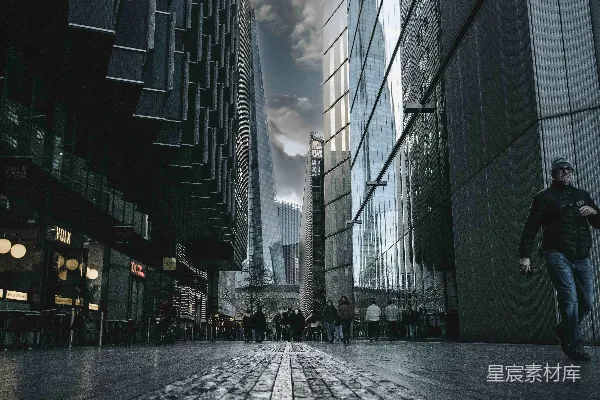 高清摄影 都市街景：现代建筑与行人