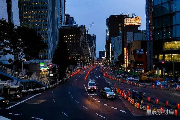 高清摄影 都市夜景下的道路施工