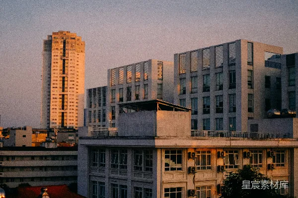 高清摄影 夕阳下的城市天际线