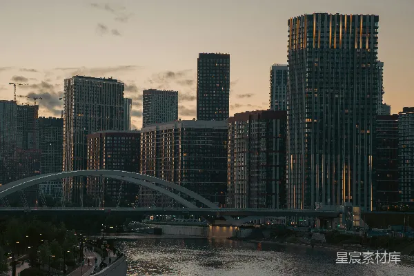 高清摄影 夕阳下的都市天际线