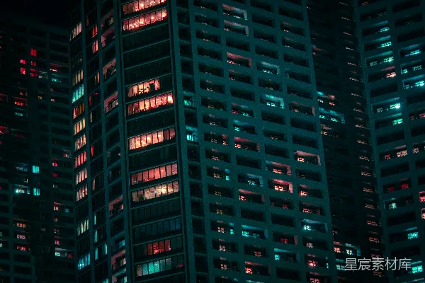 高清摄影 城市的夜景：灯光下的高楼