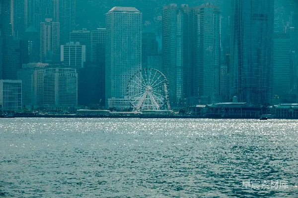 高清摄影 香港维港摩天轮与城市天际线