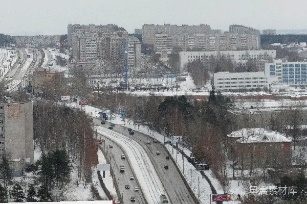 高清摄影 雪中的城市全景