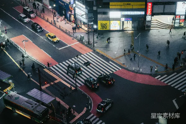 高清摄影 东京夜景中的繁忙交叉口