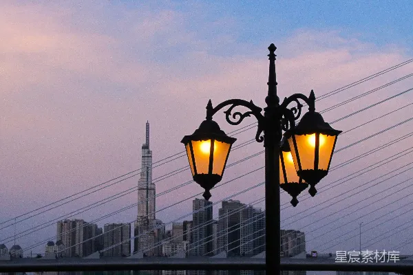高清摄影 城市夜景中的复古路灯