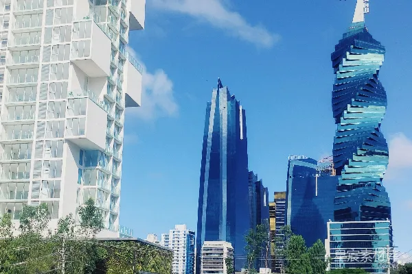 高清摄影 现代城市景观：蓝天下的摩天大楼
