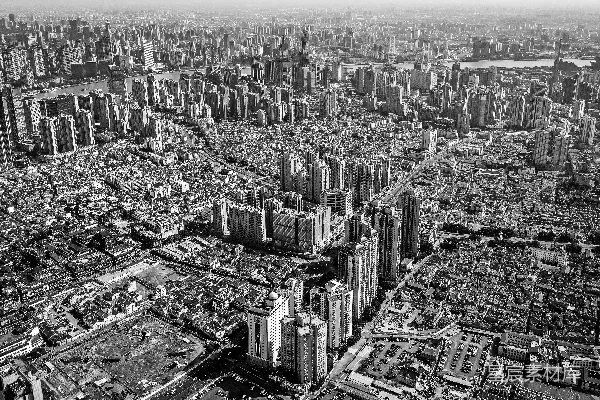 高清摄影 上海城市全景黑白图