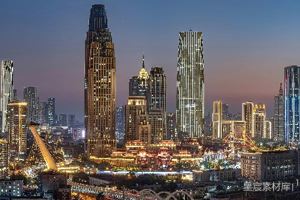 高清摄影 城市夜景：灯火辉煌的都市天际线
