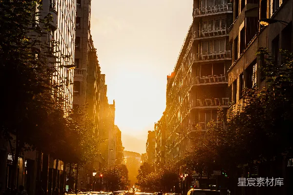 高清摄影 夕阳下的城市街道